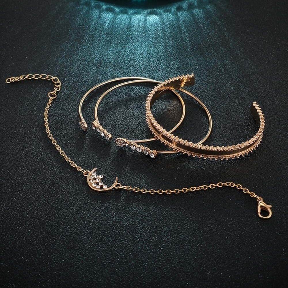 *AXELLE* 4-Pc Gold x Rhinestone Bracelet Set - Picture 10 of 13
